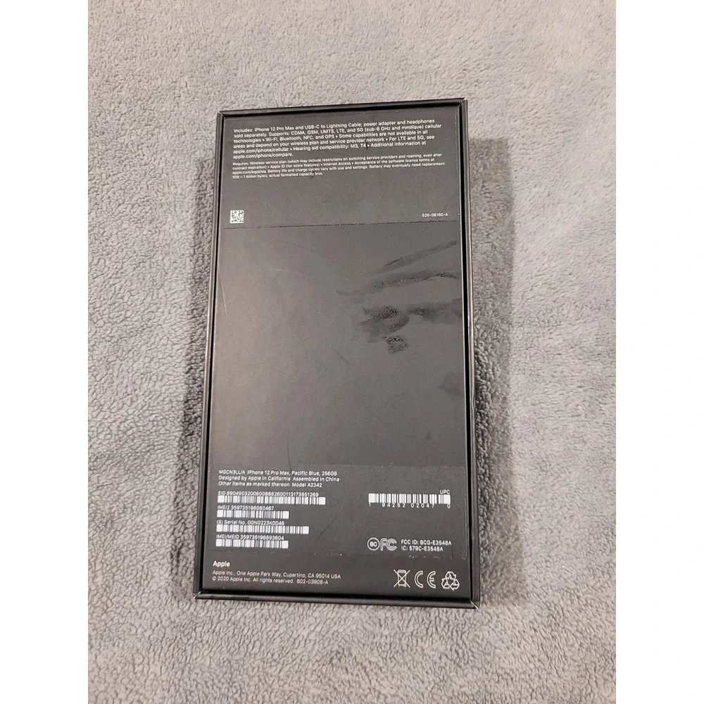 Original Apple iPhone 12 Pro Max *EMPTY BOX* Pacific Blue 256GB + OEM Cable